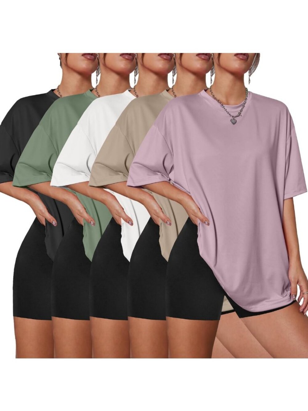5 Pack Women's Oversized T-Shirts - Short Sleeve Summer Workout Tops